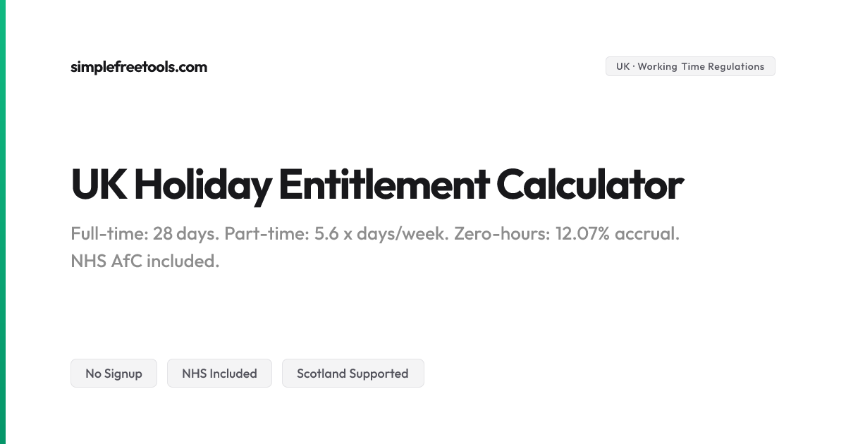 Holiday Entitlement Calculator UK 2026 | Simple Free Tools